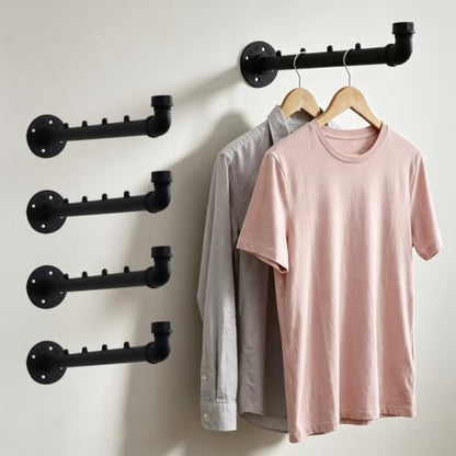 Industrial Wall Pipe Clothes Bar,Wall Mounted Closet Bar - color: Black 4 Pack