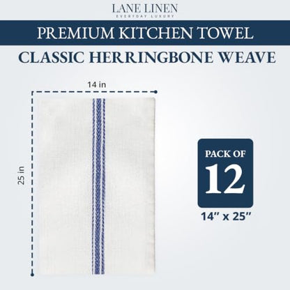 LANE LINEN Kitchen Hand Towels 100% Cotton Absorbent Lint-Free 12 Pack - color: 02: Blue Stripe, size: 12 Pack