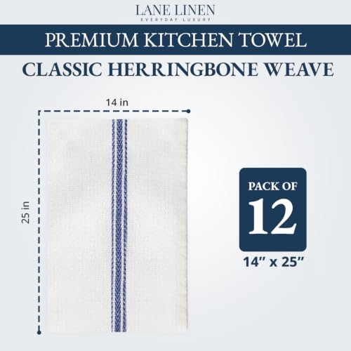 LANE LINEN Kitchen Hand Towels 100% Cotton Absorbent Lint-Free 12 Pack - color: 02: Blue Stripe, size: 12 Pack