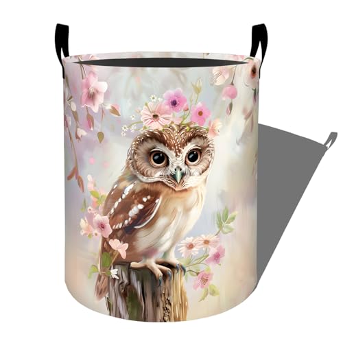 Cute Owl with Beautiful Floral Laundry Basket, Dorm Nursery Foldable Laundry Hamper Organizer for Bathroom Decor, Toy Clothes Storage Box for Bedroom 19.7x15.7 Inch - style: Owl17