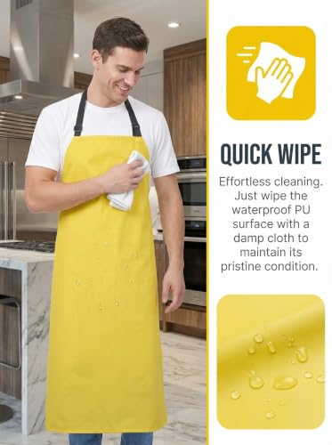 Molaxhome PU Waterproof Apron for Chef Lightweight Oil-Resistant Work Apron - color: Yellow