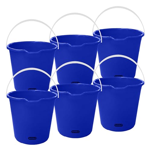 Superio 2.75 Gallon Bucket, Plastic Cleaning Pail with Handle, Car Wash Bucket, Small Utility Bucket for Mopping, Fishing, Camping & Household Use, Durable, Blue - 6 Pack - color: Blue, size: 6 Pack