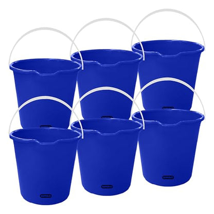 Superio 2.75 Gallon Bucket, Plastic Cleaning Pail with Handle, Car Wash Bucket, Small Utility Bucket for Mopping, Fishing, Camping & Household Use, Durable, Blue - 6 Pack - color: Blue, size: 6 Pack