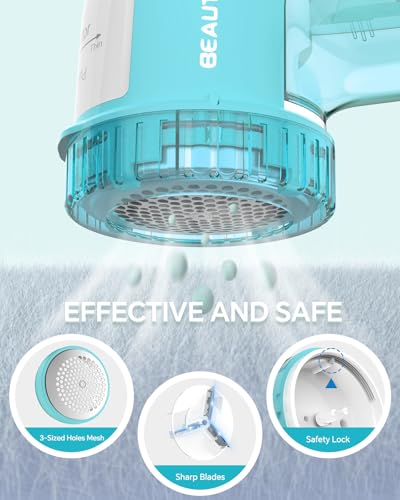 BEAUTURAL Fabric Shaver and Lint Remover, Portable Sweater Defuzzer - color: Tiffany Blue, size: Standard