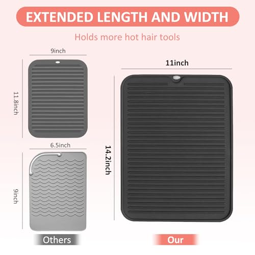 Large Heat Resistant Silicone Mat for Hair Tools: Curling Iron, Flat Iron, Hair Straightener - Portable Hair Styling Pad Cover - color: Black