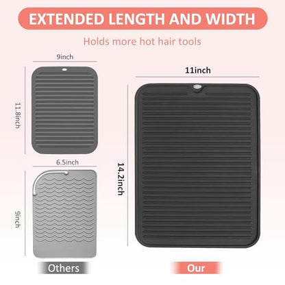 Large Heat Resistant Silicone Mat for Hair Tools: Curling Iron, Flat Iron, Hair Straightener - Portable Hair Styling Pad Cover - color: Black