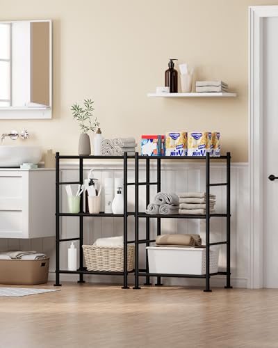 Sakugi 2-Pack Storage Shelves - 3-Tier Metal Wire Shelf Organizer, Slim Shelf Rack with Adjustable Feet for Laundry Room, Kitchen, Garage Organization, 18.2" x 12.3" x 30.4", Black - size: 18.2" x 12.3" x 30.4"