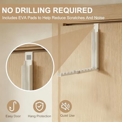 2-Packs Over the Door Hanger Hooks with Extra Anti-Slip Pads, No-Drill Door Hanger, Metal Folding Clothes Drying Racks for Laundry Room, Bathroom, Bedroom and Small Space