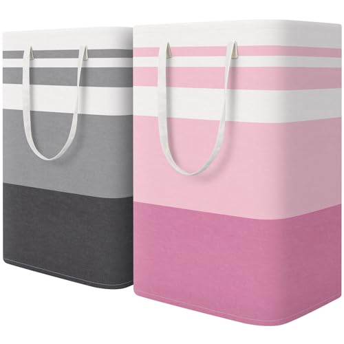HomeHacks 2 Pack Laundry Baskets, Laundry Hampers Bags (Grey+Pink 75L) - color: Grey+Pink, size: 75L