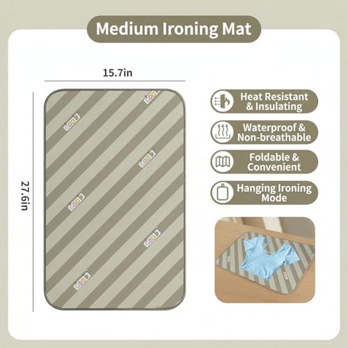 Foldable Heat-Resistant Ironing Mat, Portable Ironing Pad with Silicone Iron Rest, Non-Slip Backing Clothes Steamer Board for Countertop Travel Home, Green 70x40cm - color: Green, size: Medium