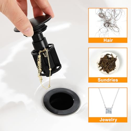 TIORIY Vessel Sink Drain Without Overflow, Plastic Bathroom Pop up Sink Drain Fit for 1 3/4 Inch Vessel Sink, Built-in Anti Clogging Sink Stopper, Matte Black - color: No Overflow Black