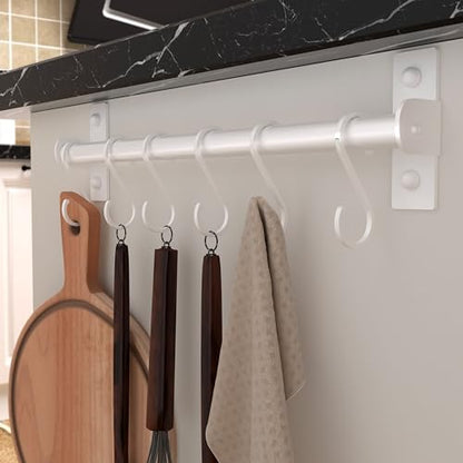 Dseap Kitchen Utensil Holder Hanger, Pot and Pan Rack Wall Mounted, Kitchen Rail with 8 Hooks for Hanging Cooking Utensils, Mugs, Spoons, Wall Mounted, White - color: White