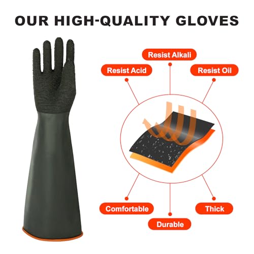 North Tower Heavy Duty Rubber Gloves, Industrial Gloves,Black (22in,2pair) - size: 22”（2 pair）
