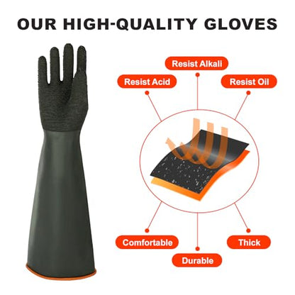 North Tower Heavy Duty Rubber Gloves, Industrial Gloves,Black （14in,1 pair） - size: 14”