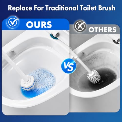 COBETE Disposable Toilet Brush Wand Kit with 50 Refills, Efficient Deep Scrubbing Toilet Bowl Cleaner Wand with Holder for Bathroom Toilet Cleaning(Red)