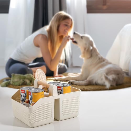 Plastic Shower Caddy Portable Shower Basket with Bamboo Handle, Cream - color: Cream
