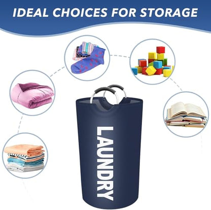 Vivicreate 115L Large Laundry Basket, Tall Collapsible Laundry Hamper with Aluminum Handles, Foldable Freestanding Clothes Storage Bin for Bedroom, Dorm, Bathroom (BLUE) - color: BLUE