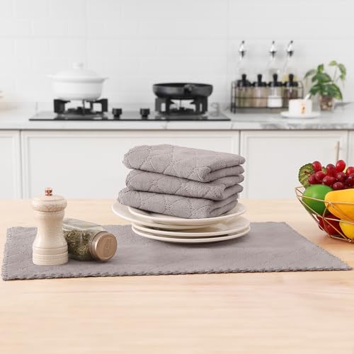 Homaxy 12 Pack Super Soft Absorbent Dish Towels, 10" x 20", Grey - color: Grey, size: 13 x 19 inch-12 pack