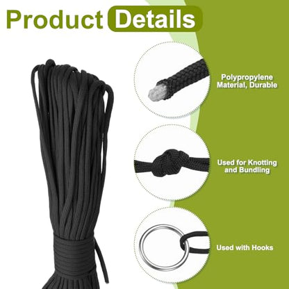 uxcell 4mm Nylon Rope, 10ft Portable Clothesline for Luggage and Backpack Tie Downs, Hanging Clothes, Swings, Camping and Mountaineering Tie Downs, Black - color: Black
