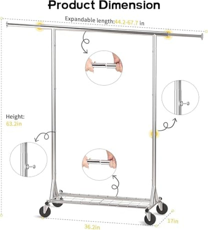 Heavy Duty Rolling Garment Rack with Wheels, 550LBS Clothing Rack (Silver) - color: Silver