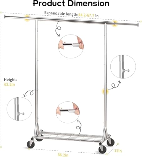 Heavy Duty Rolling Garment Rack with Wheels, 550LBS Clothing Rack (Silver) - color: Silver
