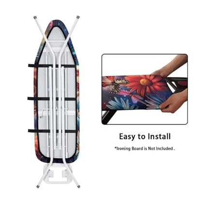 Butterfly 15x54 Ironing Board Cover USA Flag Elastic Edge Applicable Standard Size Iron Board Cover Comfortable Replacement - color: Butterfly Flower Flag