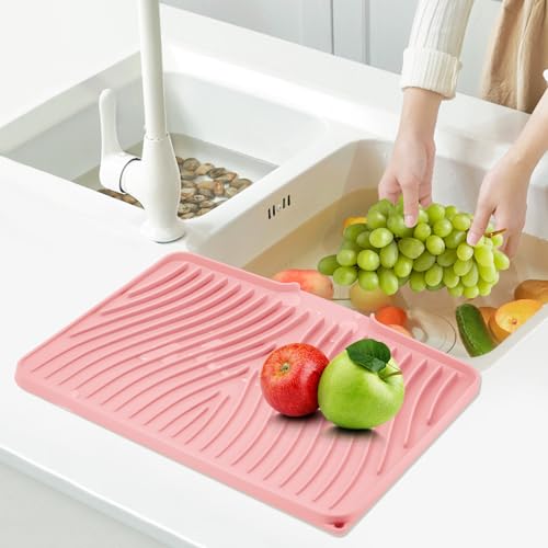 TIKNIK Silicone Dish Drying Mat for Kitchen Counter, Pink-1pcs, 16" x 12" - color: Pink-1pc, size: 16" x 12"