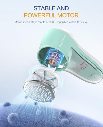 BEAUTURAL Fabric Shaver, Rechargeable Lint Remover for Clothes, Electric Lint Shaver with 6-Leaf Blades, Sweater Shavers to Fuzz, Lint Balls, Pillings, Bobbles for Clothes and Furniture - color: Green
