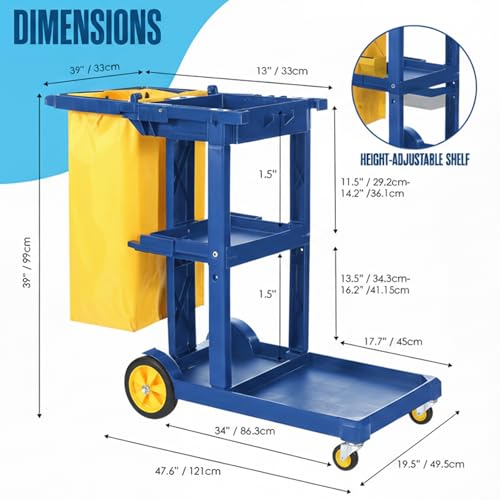 Cleaning Cart, Janitorial Cart, Cleaning Caddy with Wheels, Maid 440 LB - color: Blue