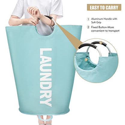 Maxsilan 125L X-Large Laundry Basket Bag, Collapsible Hamper, Light Blue - color: Light Blue, size: 125L