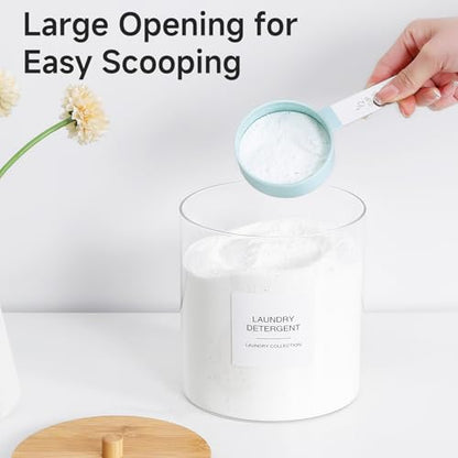 3 Pack Glass Jars and Acrylic Dryer Sheet Holder, Laundry Pods Container with Bamboo Lid and Measuring Cups for Laundry Room Organization, Powder Detergent Containers - color: White