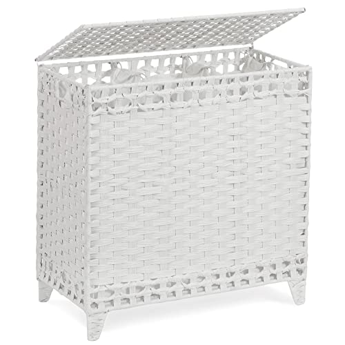 Laundry Hamper with 3 Removable Liner Bags, 132L Laundry Sorter with Lid - color: White, size: 132L-3 Section