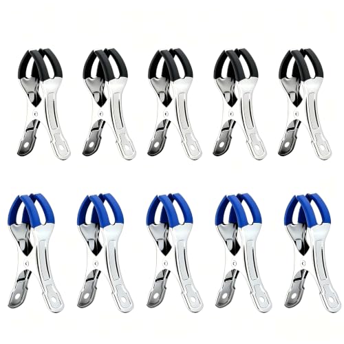 Heavy Duty Metal Beach Towel Clips, 4.33 Inch, 5 Black & 5 Blue Outdoor Clothespins - color: Mix(black and Blue)