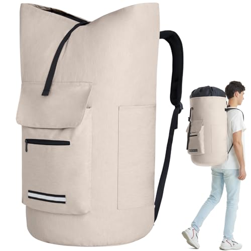 Laundry Bag Extra Large 115l, Heavy Duty Laundry Backpack, College Laundry Bag with Straps, Backpack Laundry Bags with 4 Pockets, Dorm Essential, Laundry Bags for Dorm Room, Apartment, Laundromat - color: Khaki