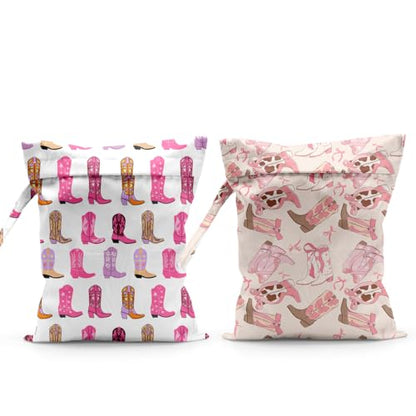 2pcs Pink Wet Dry Bag for Women Reusable Waterproof Cloth Diaper Bag - color: 2pcs Western Boots