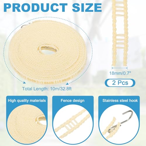 uxcell 2 Pcs Portable Travel Clothesline, 32.8ft Clothes Line Outdoors Travel Hanger Foldable Clothesline Rope with Hooks for Camping Hotel Backyard Home Cruise Ship, Beige - color: Beige, size: 10m/32.8ft