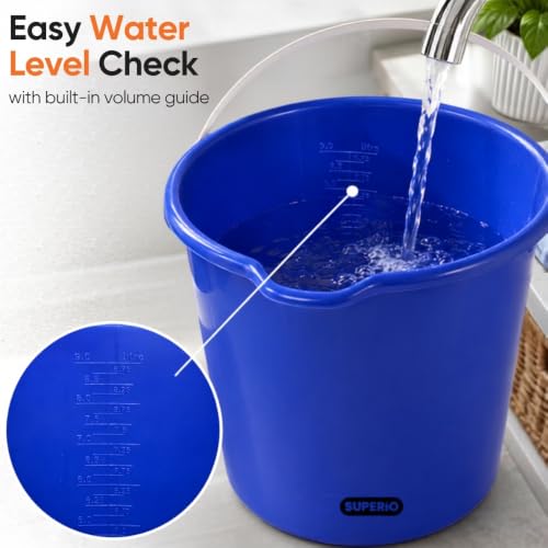 Superio 2.75 Gallon Bucket, Plastic Cleaning Pail with Handle, Car Wash Bucket, Small Utility Bucket for Mopping, Fishing, Camping & Household Use, Durable, Blue - 4 Pack - color: Blue, size: 4 Pack