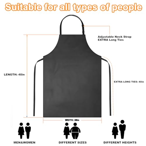 4 Pack Waterproof Rubber Apron, Adjustable Black Apron for Men & Women - color: Black