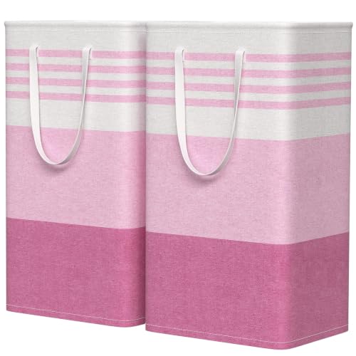 WOWBOX 2 Pack Laundry Baskets, Collapsible Dirty Clothes Laundry Hampers - color: Pink, size: 88L