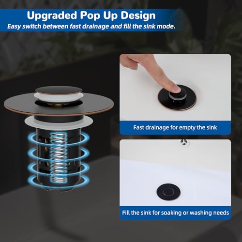 Hibbent Upgraded 3 in 1 Bathroom Sink Drain Strainer, Pop Up Stopper - color: Oil-rubbed Bronze