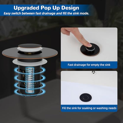 Hibbent Upgraded 3 in 1 Bathroom Sink Drain Strainer, Pop Up Stopper - color: Oil-rubbed Bronze