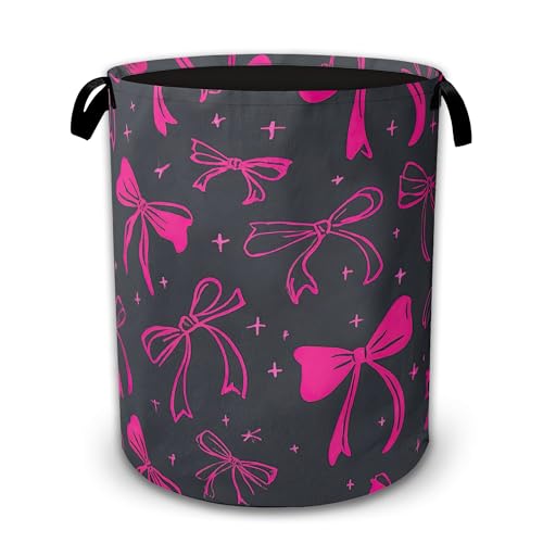 Laundry Hamper Foldable with Handles,Cute Pink Bowknot Oxford Cloth Basket,Large Capacity Storage Organizer for Bedroom Bathroom Dorm Room - color: Cute Pink Bowknot