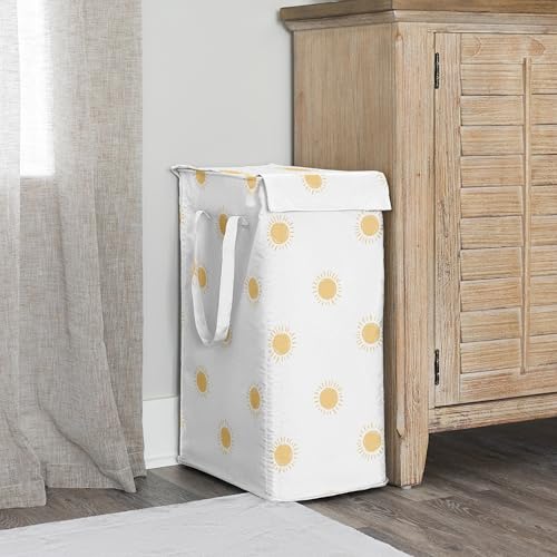 Sweet Jojo Designs Laundry Hamper (White & Yellow Boho Sun) for Girls & Boys, Foldable Dirty Clothes Basket with Handles for Baby Nursery, Kids Bedroom, Teen Bathroom (Bohemian, Celestial Sky, Desert) - color: Mustard Sun