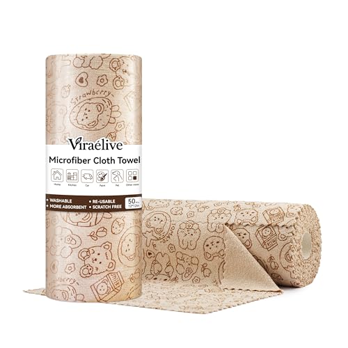 Viraelive Microfiber Cleaning Cloth Roll, 50 Pack, Brown Bear, 12"x12" - color: Fruity Bear