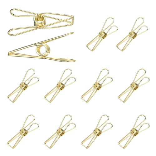 uxcell 12Pcs Clothes Pins for Hanging, 2.2" Metal Clothing Clips Heavy Duty Laundry Spring Pegs, Clothesline Clip Paper Holder Sealer for Holding Clothes, Paper, Food Packages, Gold - color: Gold, size: 2.2"