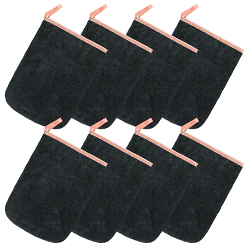 PHOGARY 8 Pack Microfiber Wash Mitts for Face Body, Super Soft Absorbent Coral Fleece Facial Cloths Bath Shower Mitt, Reusable Makeup Remover Washcloths, Black, 6x9in - color: Black, size: 9"x6"