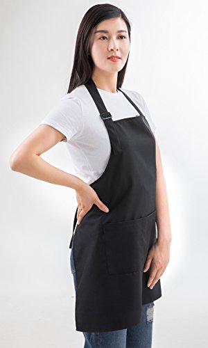 Black Professional Resist Water Adjustable Extra Long Bib Apron 3 Pockets Home Kitchen Garden Restaurant Cafe Bar Pub Bakery for Cooking Chef Baker Servers Craft Unisex - color: Black