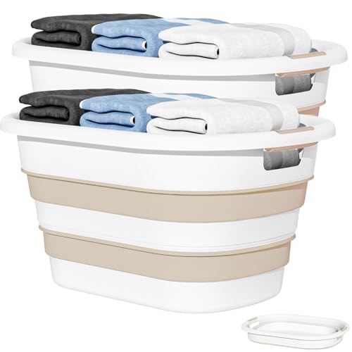 OOAMBB 43L(11.5Gallon) Collapsible Plastic Laundry Baskets (Beige, 2 Packs) - color: Beige