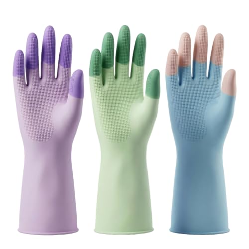 Dishwashing Gloves, Reusable Rubber, Non-Slip Grip, 3 Pair - size: Large