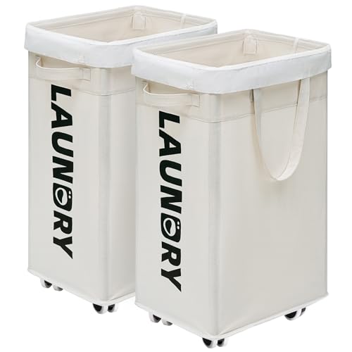 CHICVITA 75L Laundry Basket with Wheels & Handle 2-Pack, Wash Bags, White - color: White, size: 2-Pack 75L (15.7"L x 11.8"W x 24.8"H)